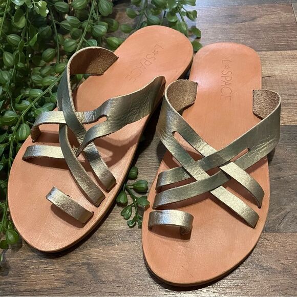 L Space Womens Sandals sz 8 Leather Slip On Strappy - Picture 1 of 2